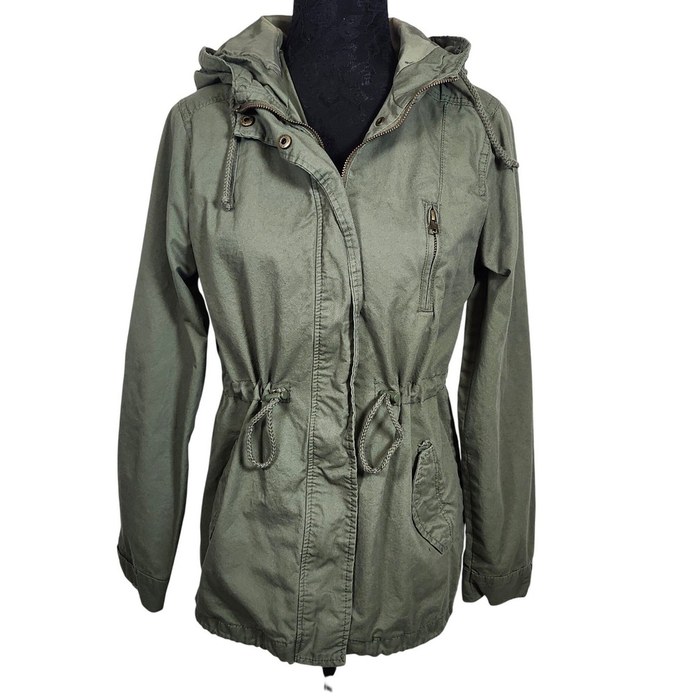 Ambiance Outerwear‎ Women Olive Green Drawstring Hooded Utility Jacket L